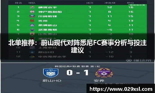 北单推荐：蔚山现代对阵悉尼FC赛事分析与投注建议